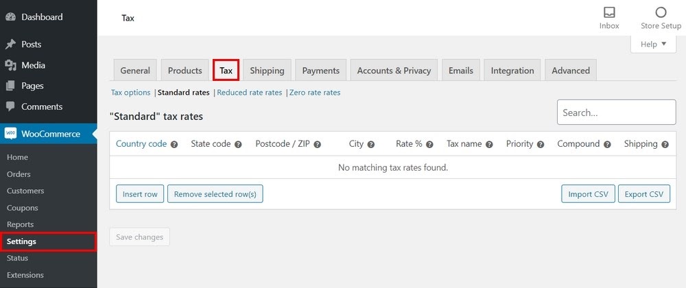 woocommerce taxation set up settings