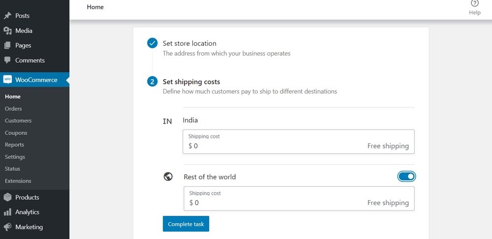 woocommerce online store on wordpress shipping setup