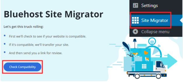 check compatibility with bluehost site migrator