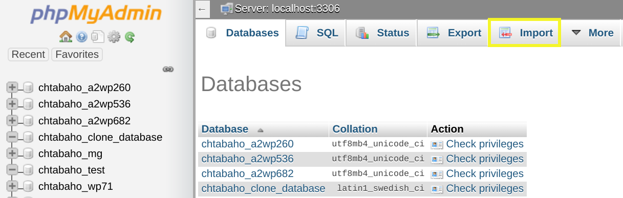 PHPMYADMIN database import