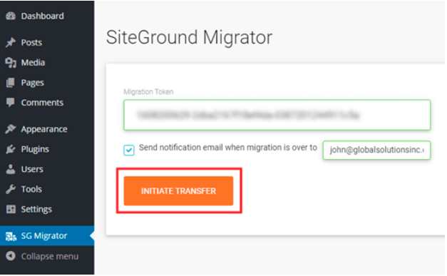 export wordpress website with siteground migrator