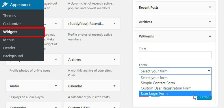 login form widgets on wpforms