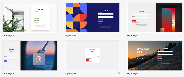 collection of seedprod login page templates