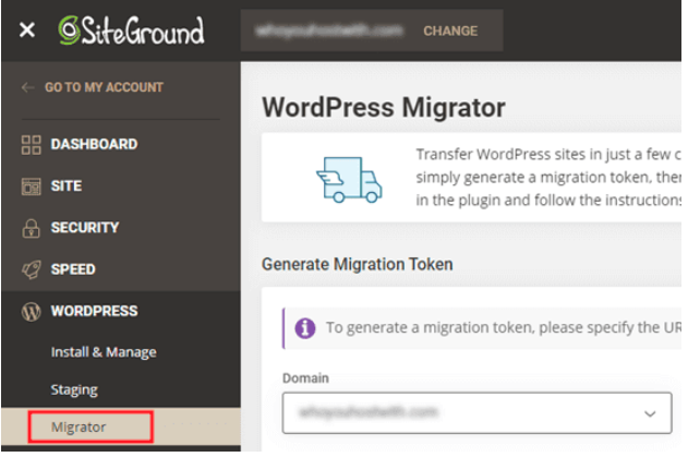 siteground migrator to export wordpress website