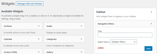 Navigation Menu to Footer or Sidebar