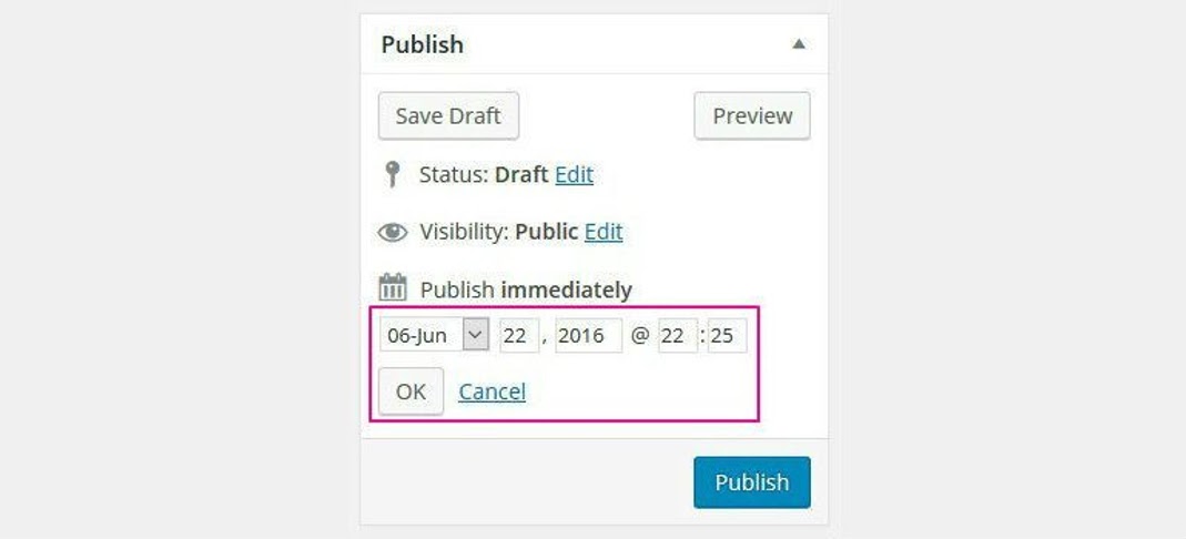 set date and time on wordpress