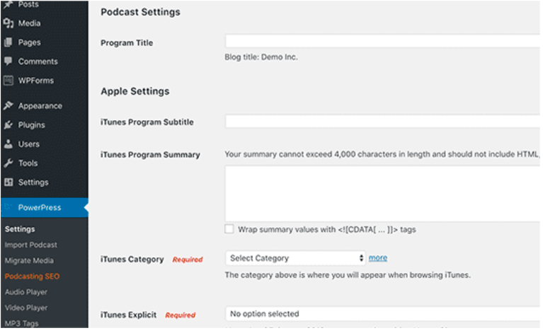 configure your Blubrry statistics and hosting services