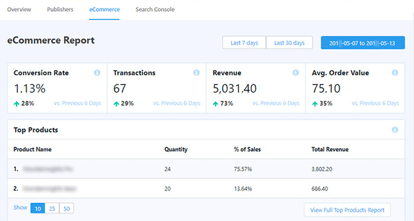 ecommerce report from monsterinsights