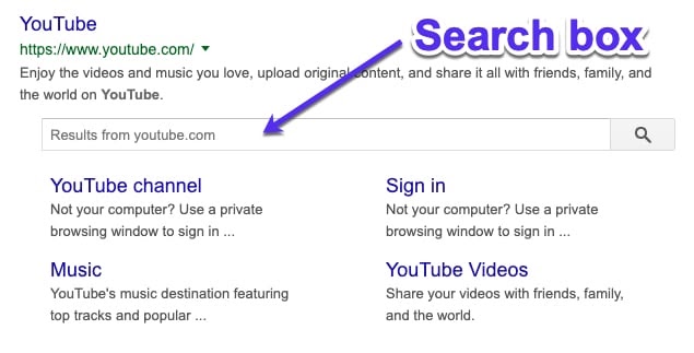 search box in google sitelinks