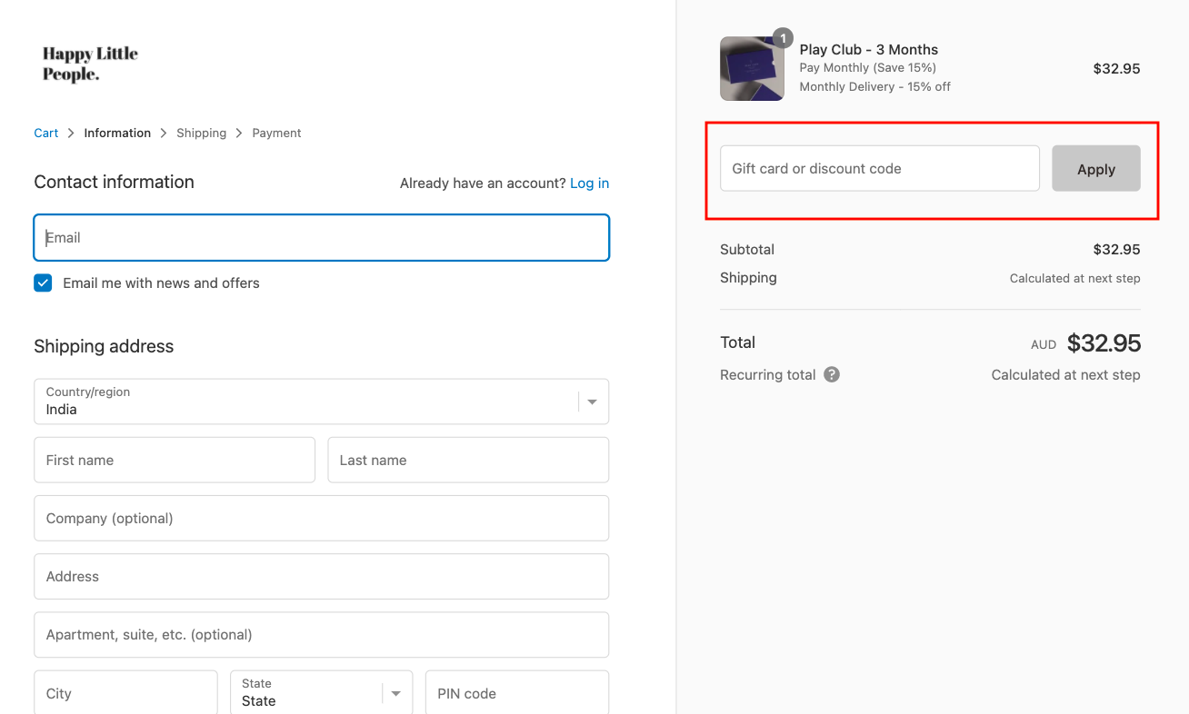checkout page How to Apply Happy Little People Discount Codes