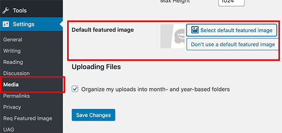 set default featured image in wordpress