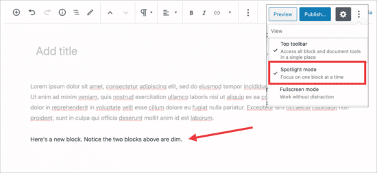 spotlight mode Post Editor in wordpress