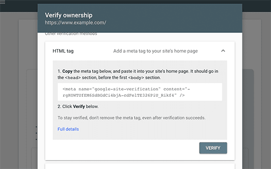 verify ownership of the website with google search console