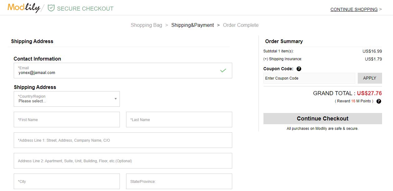 checkout page to apply modlily coupon codes