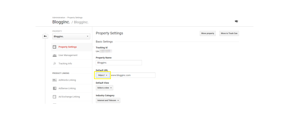 change url setting from http to https from google analytics