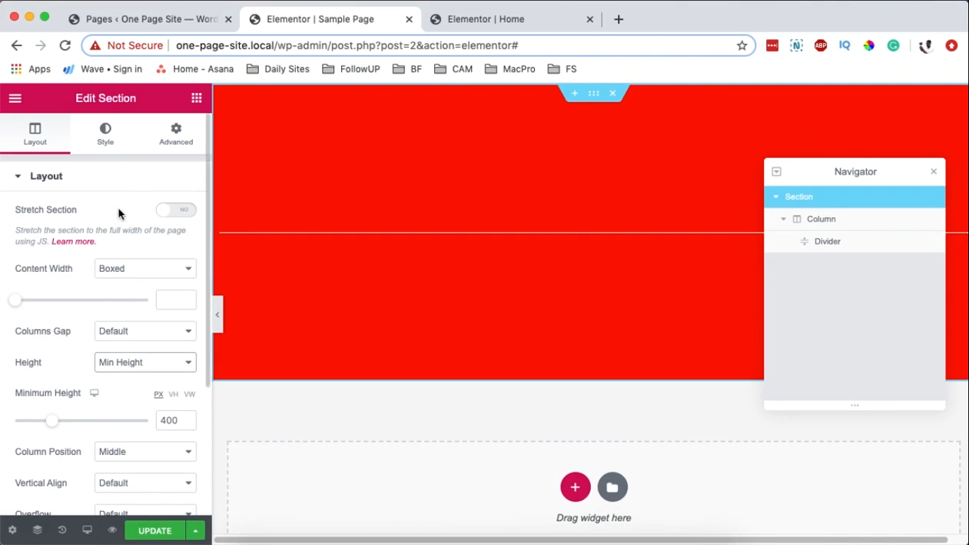 creating multiple sections in elementor to overlap