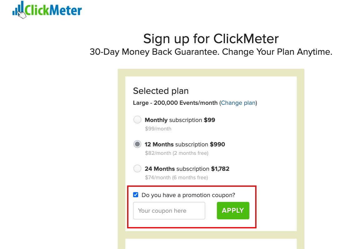 Checkout page to apply chickmeter coupons and discount codes