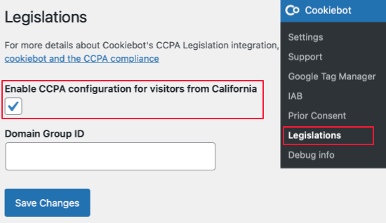 cookiebot ccpa configuration for california users