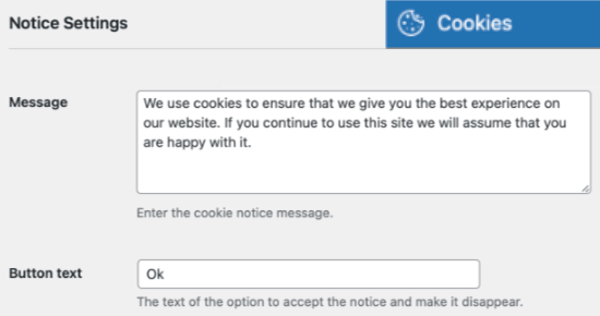customize cookie settings in cookie notice