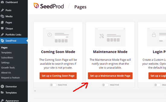 several WordPress maintenance mode in seedprod