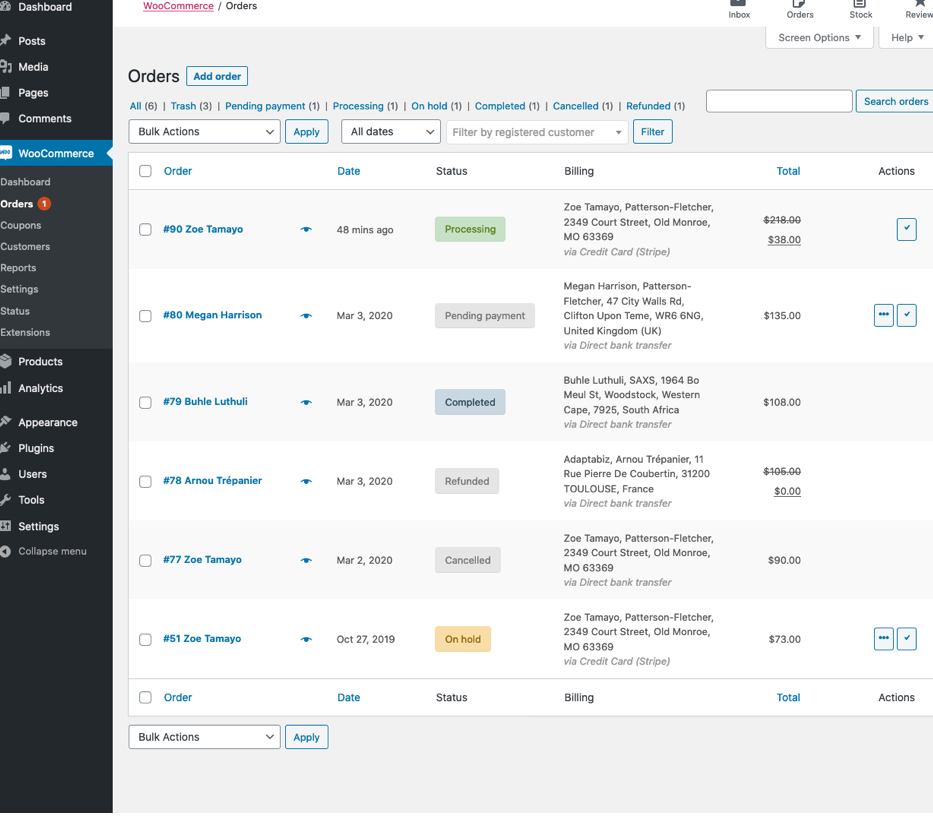 woocommerce order management list