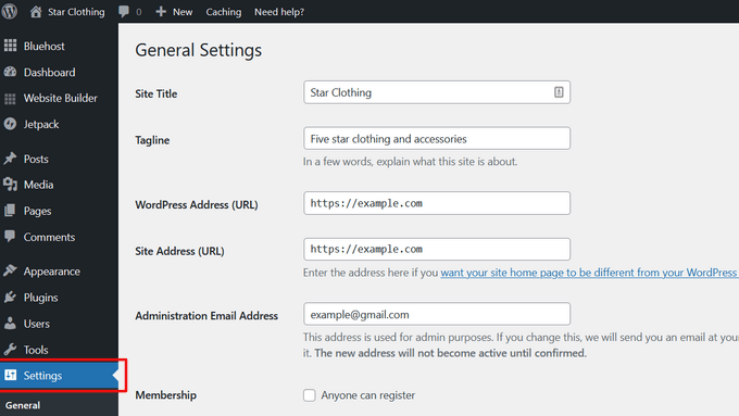 wordpress general settings