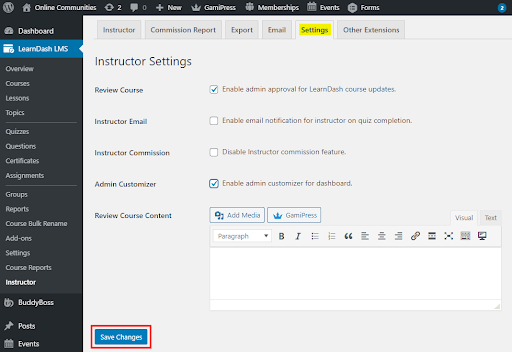 learndash lms instructor settings