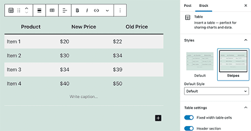 block editor functionalities