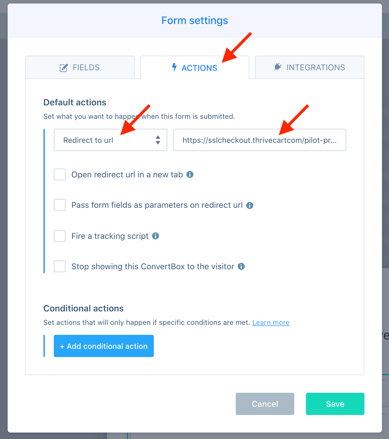 how to pass field values from convertbox