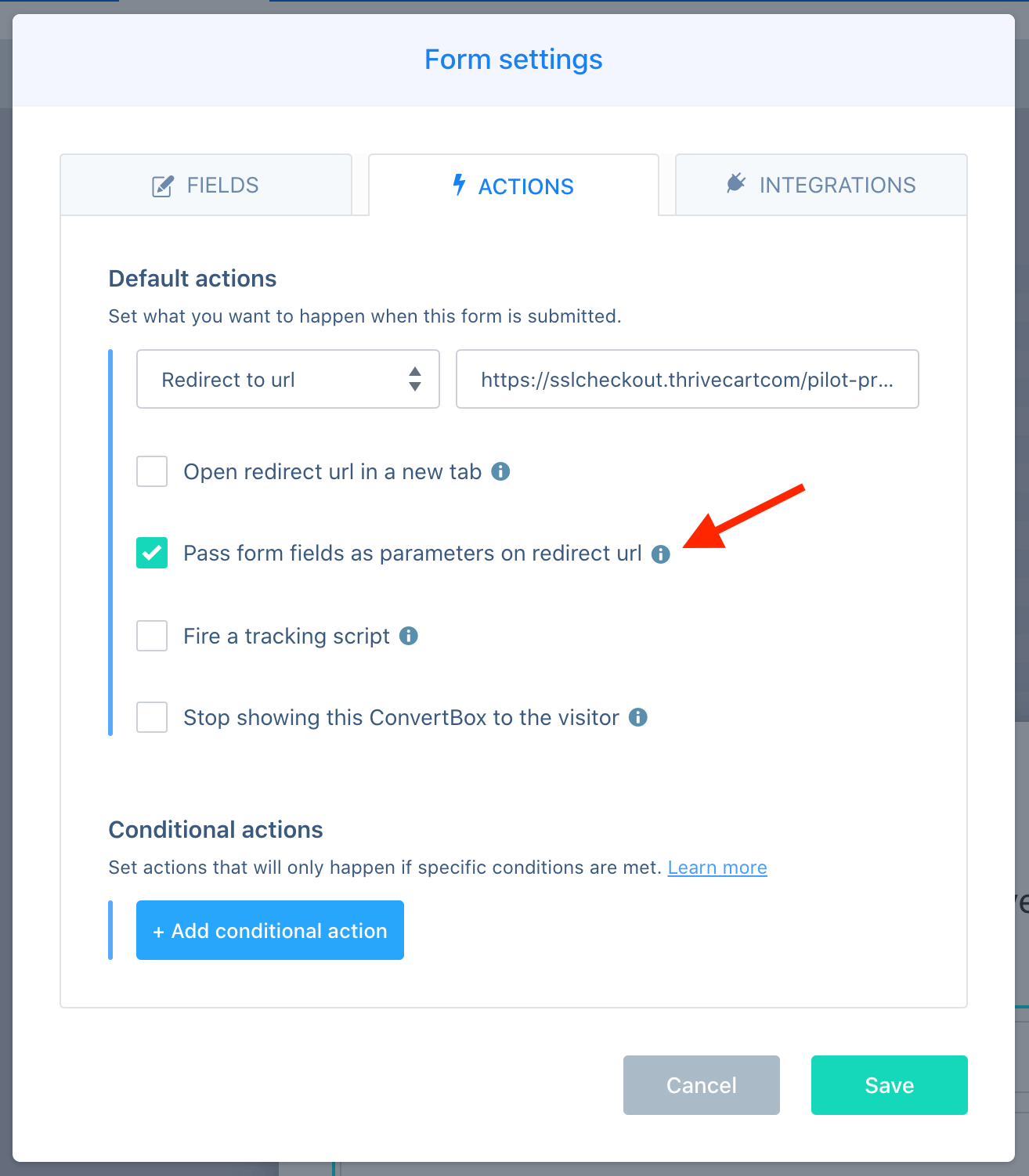 how to pass form fields as parameters in convertbox