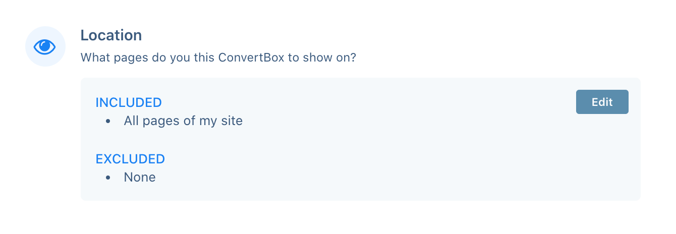 set the location to show embed convertbox on your website