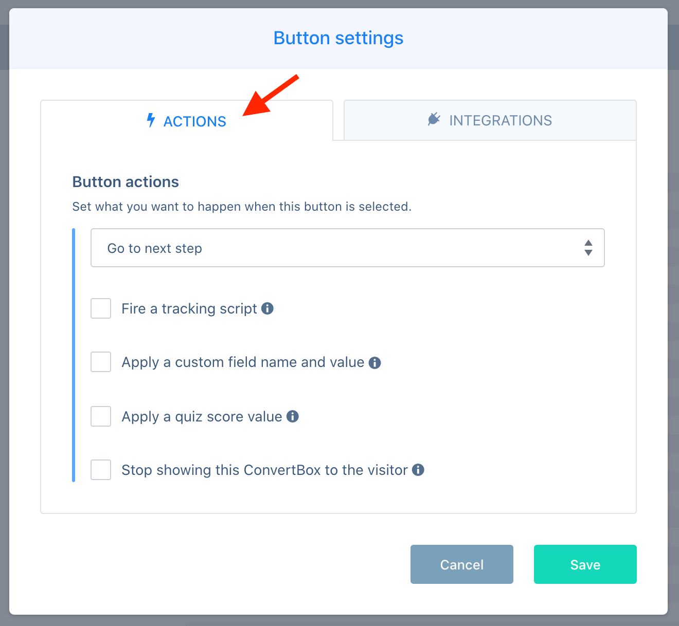 set up trigger and action in convertbox