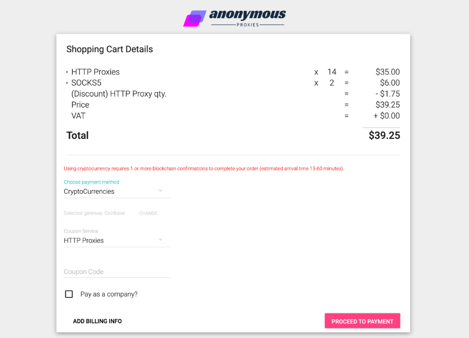 anonymous proxies coupon code option at checkout