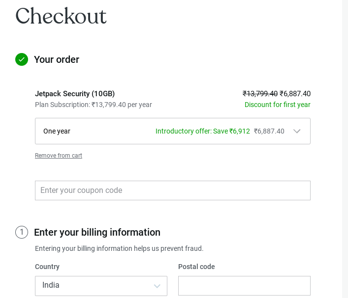 jetpack checkout page