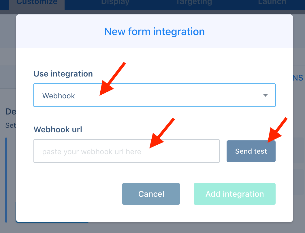 convertbox webhooks integration screen