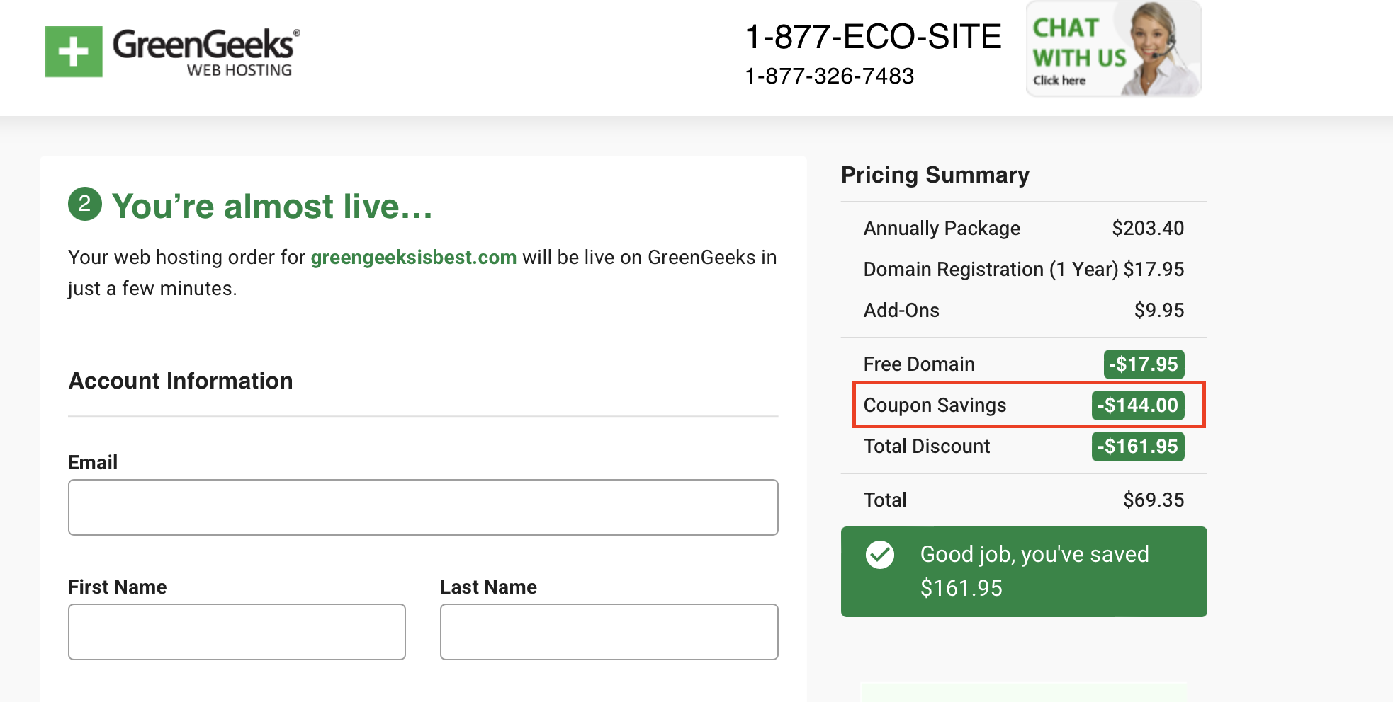 apply green geeks coupon codes on checkout page